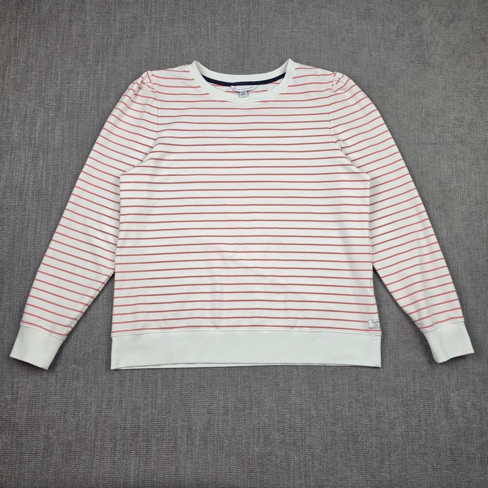 Southern Tide Womens Large Striped Sweatshirt Coral Pink White Coastal Preppy L
